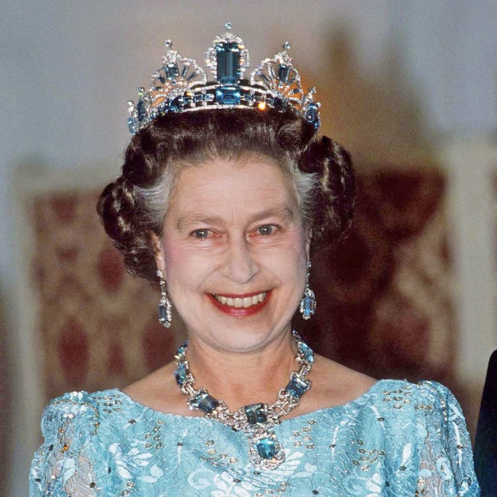 Queen Elizabeth with Brazilian Aquamarine Parure